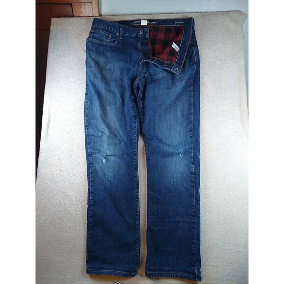 Eddie Bauer Flannel Lined Jeans Men's 36x34 Blue Denim Straight  Fit Medium Wash - Picture 2 of 16